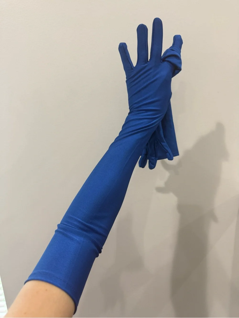 Women's Long Royal Blue Satin Look Gloves